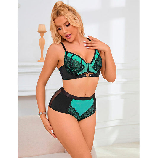 Subblime — Conjunto sujetador con cremallera de malla de charol verde S/M