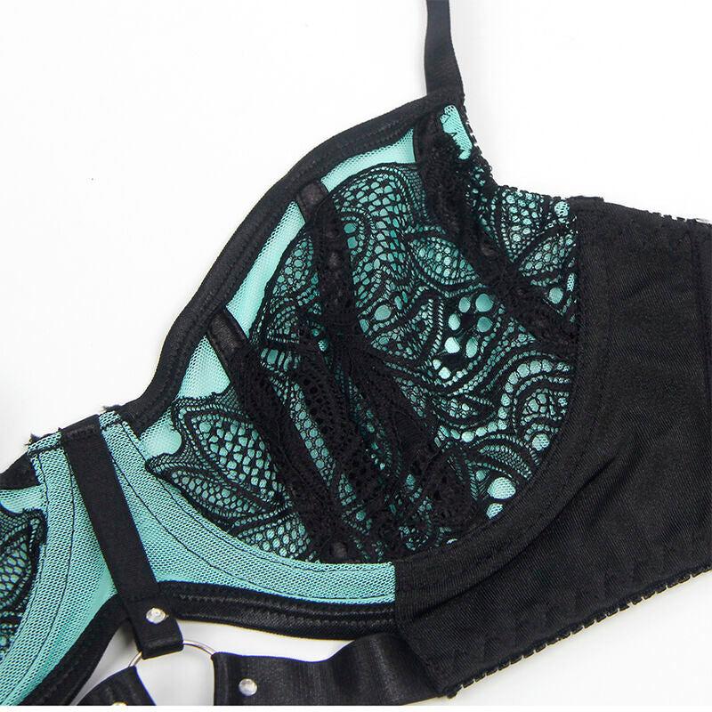 Subblime — Conjunto sujetador con cremallera de malla de charol verde S/M