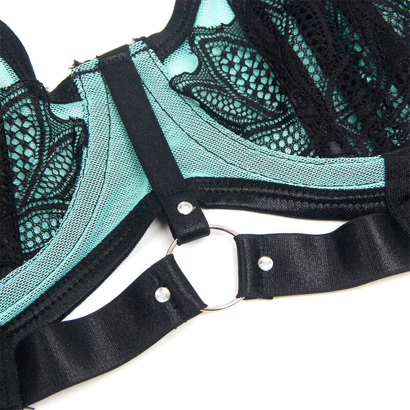 Subblime — Conjunto sujetador con cremallera de malla de charol verde S/M