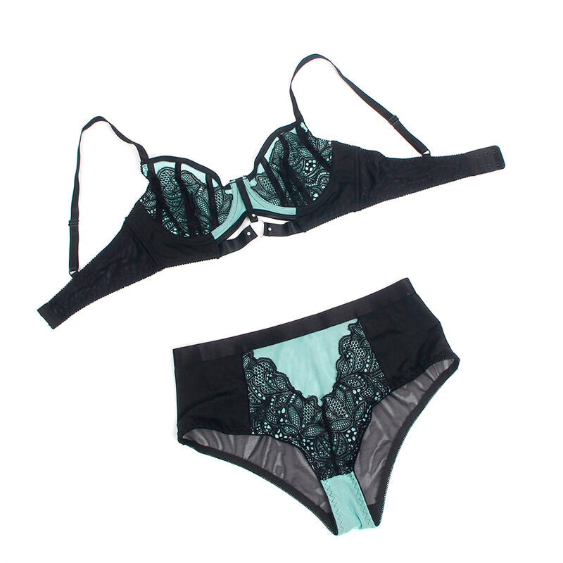 Subblime — Conjunto sujetador con cremallera de malla de charol verde S/M