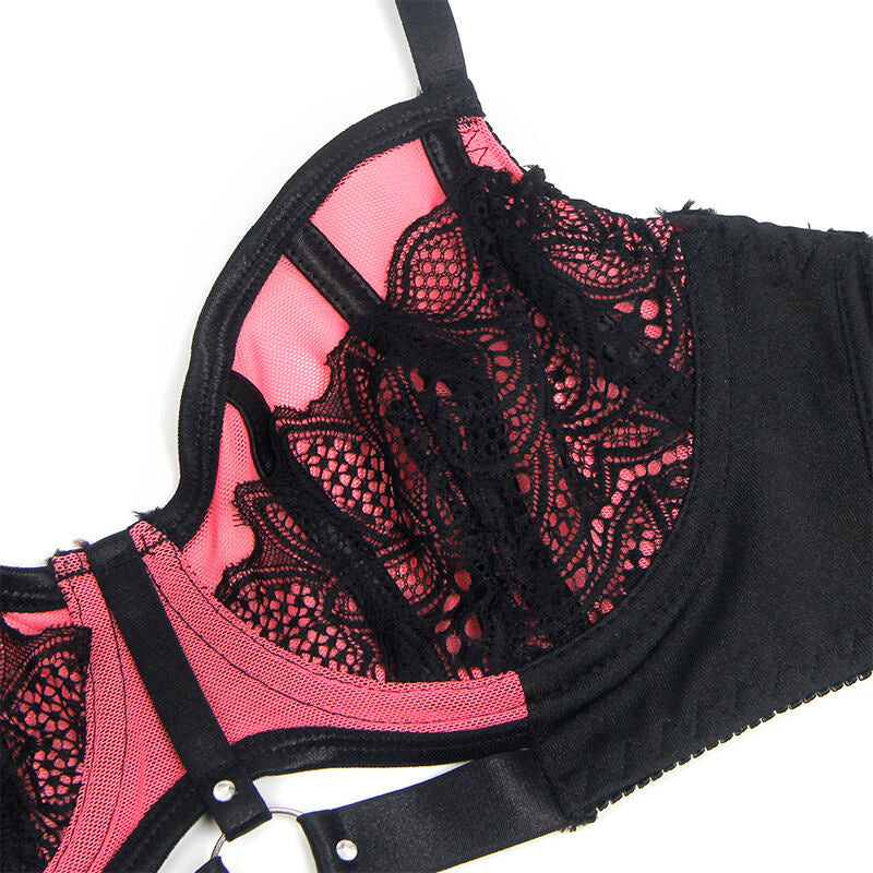 Subblime — Conjunto sujetador con cremallera de malla de charol rosa L/XL