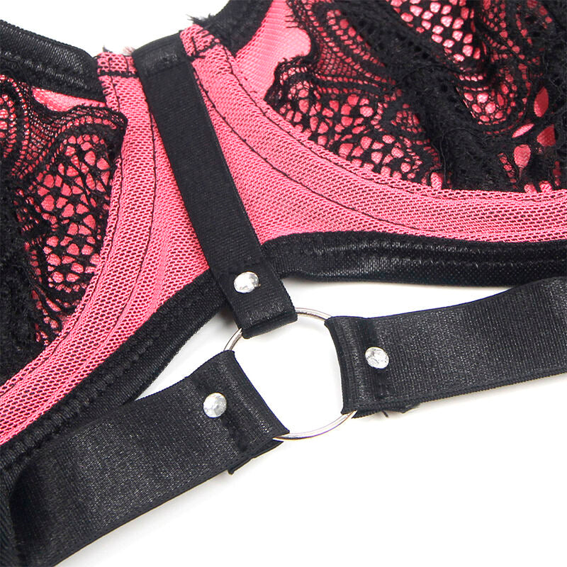 Subblime — Conjunto sujetador con cremallera de malla de charol rosa L/XL