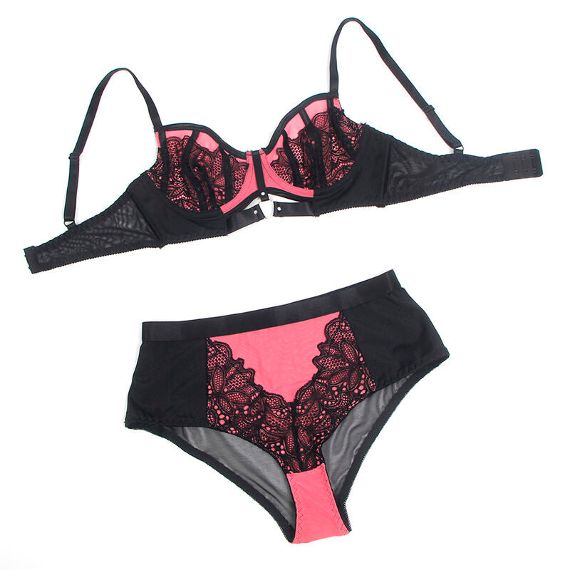 Subblime — Conjunto sujetador con cremallera de malla de charol rosa L/XL