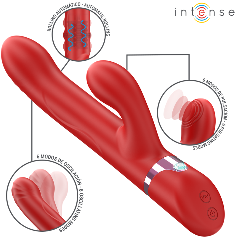 INTENSE Lele — vibrador multifunción rotatorio y oscilante rojo