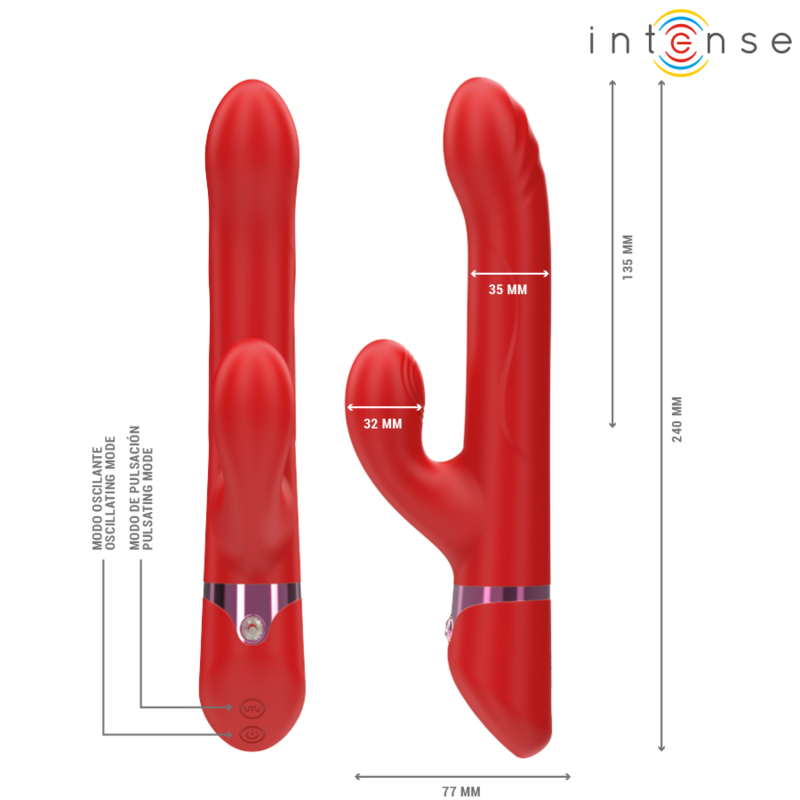 INTENSE Lele — vibrador multifunción rotatorio y oscilante rojo