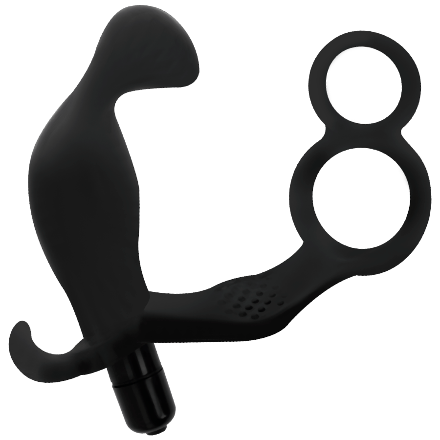 ADDICTED TOYS - PLUG ANAL CON ANILLO DOBLE PENE Y TESTÍCULOS NEGRO